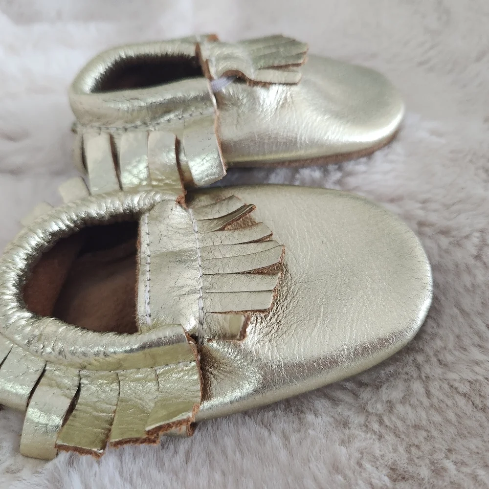 Soft Leather Gold Moccassins,‎ 12-18 months
